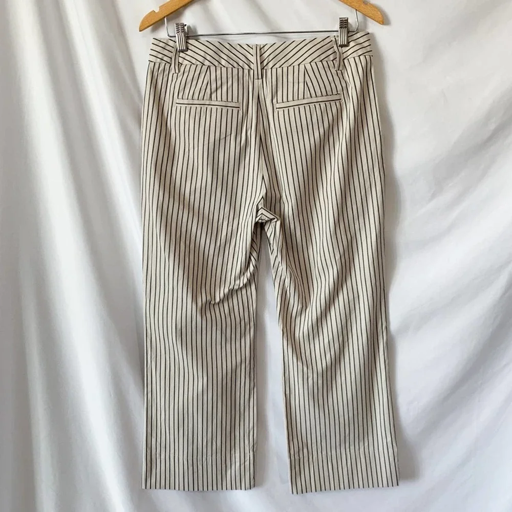 Cabi Striped Modern Beige & Navy Blue Striped Crop Wide Leg Trousers Size 6 - Picture 8 of 12